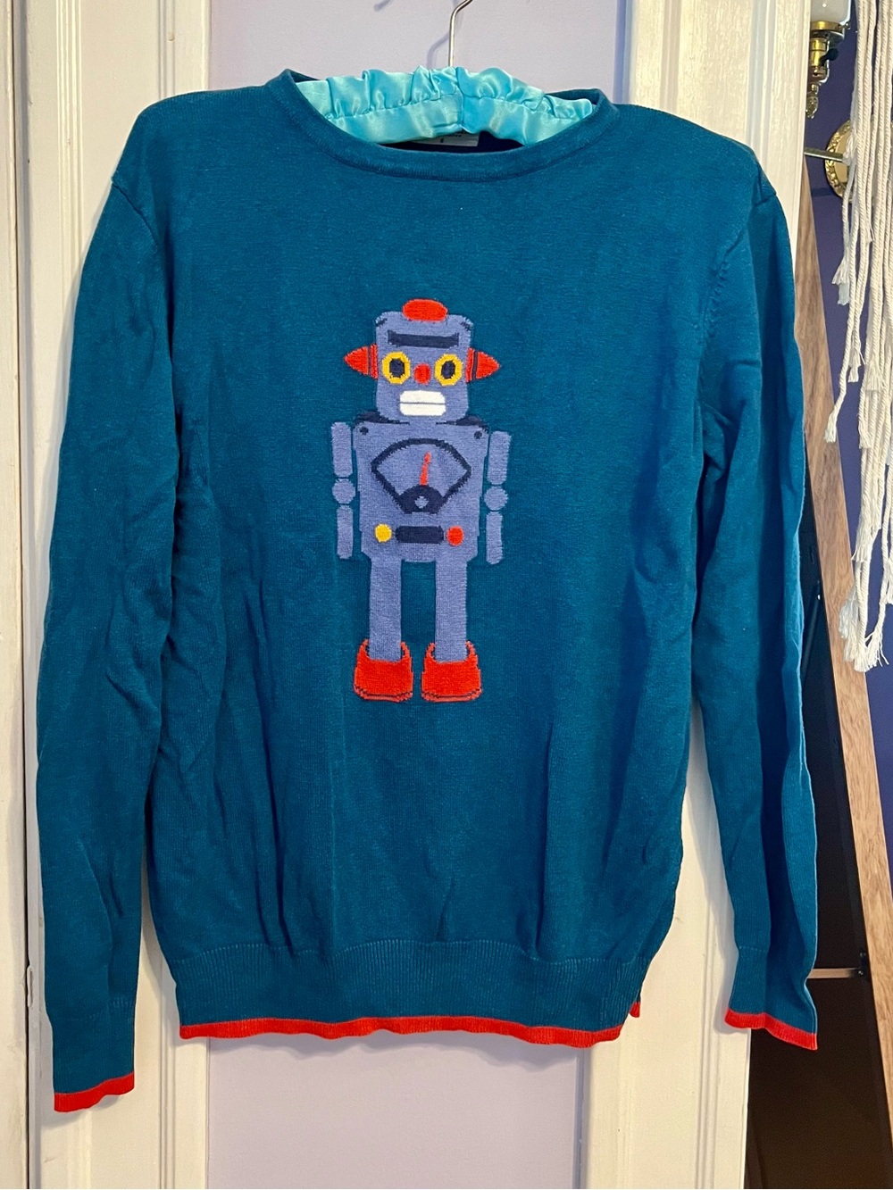 Teal Crewneck Sweater with Robot Graphic - Women